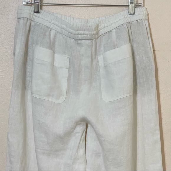 Talbots White Linen Elastic Drawstring Waist Crop Pants Size 10 - Picture 5 of 9